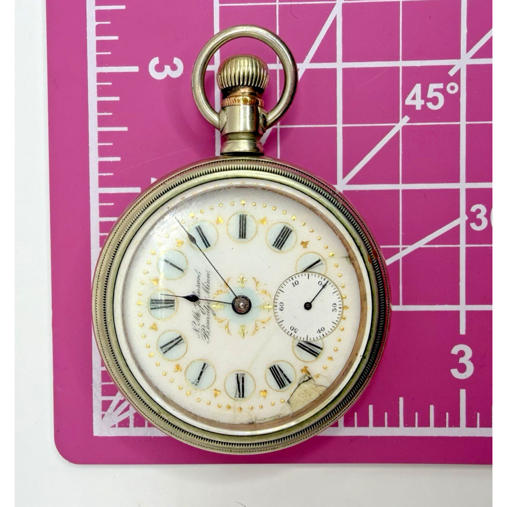 Antique NM Johnson Bemidji MN Pocket Watch Fancy Dial Thick Crystal Runs - Picture 9 of 15